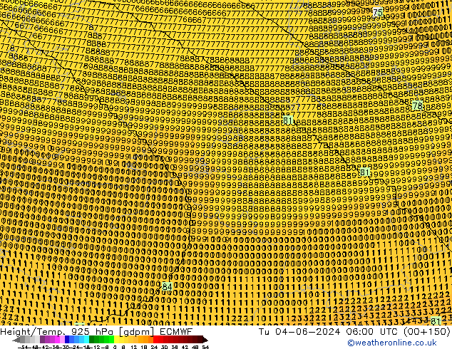 Height/Temp. 925 hPa ECMWF Út 04.06.2024 06 UTC