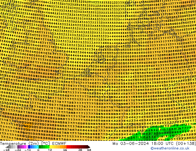 Temperature (2m) ECMWF Po 03.06.2024 18 UTC