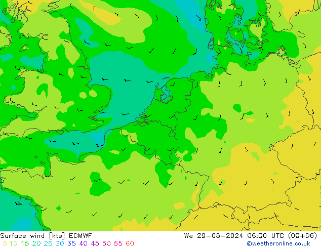 Surface wind ECMWF We 29.05.2024 06 UTC