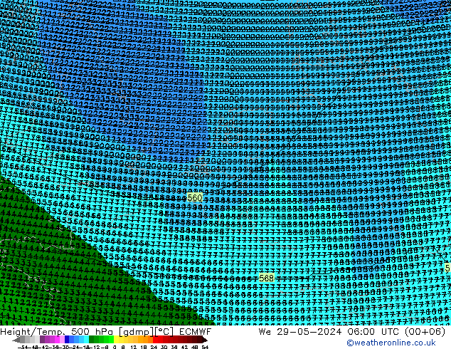 Height/Temp. 500 hPa ECMWF Qua 29.05.2024 06 UTC