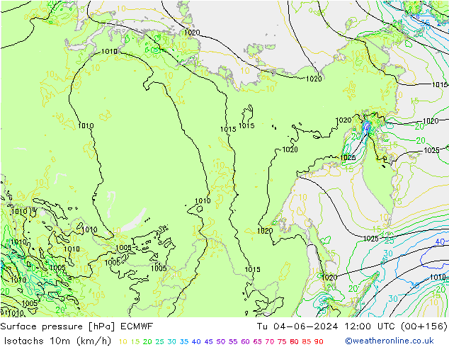 Isotachen (km/h) ECMWF Di 04.06.2024 12 UTC