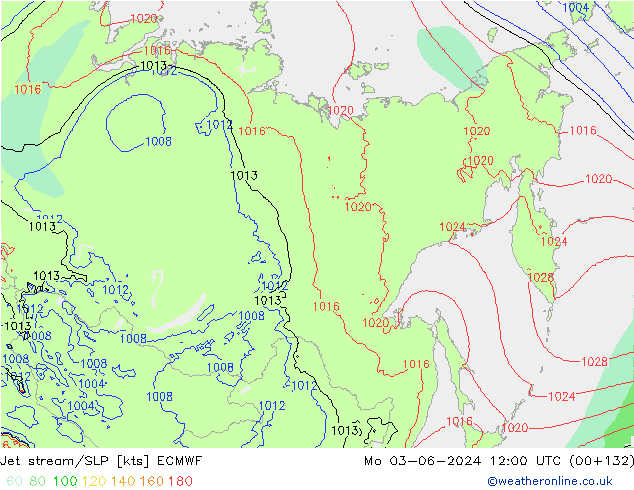 Jet stream/SLP ECMWF Mo 03.06.2024 12 UTC