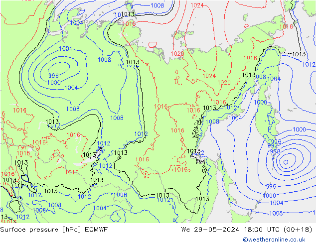 Surface pressure ECMWF We 29.05.2024 18 UTC