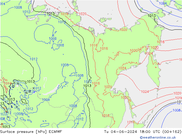 Surface pressure ECMWF Tu 04.06.2024 18 UTC