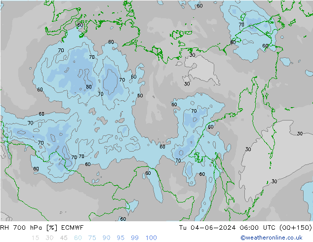 RH 700 hPa ECMWF Tu 04.06.2024 06 UTC