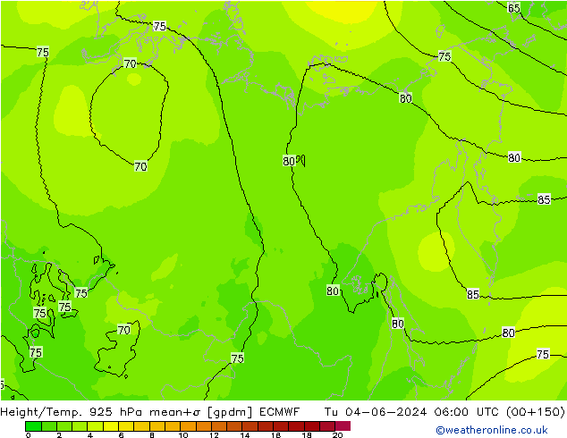 Height/Temp. 925 hPa ECMWF Tu 04.06.2024 06 UTC