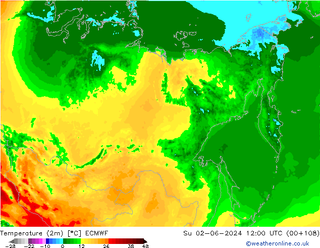 Temperatura (2m) ECMWF Dom 02.06.2024 12 UTC