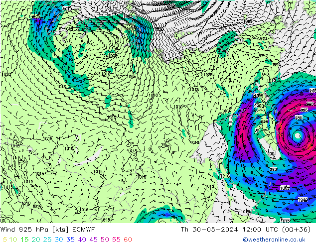 Wind 925 hPa ECMWF Th 30.05.2024 12 UTC