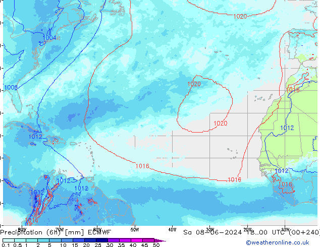 Totale neerslag (6h) ECMWF za 08.06.2024 00 UTC