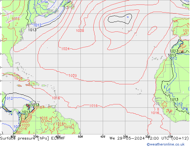 Atmosférický tlak ECMWF St 29.05.2024 12 UTC