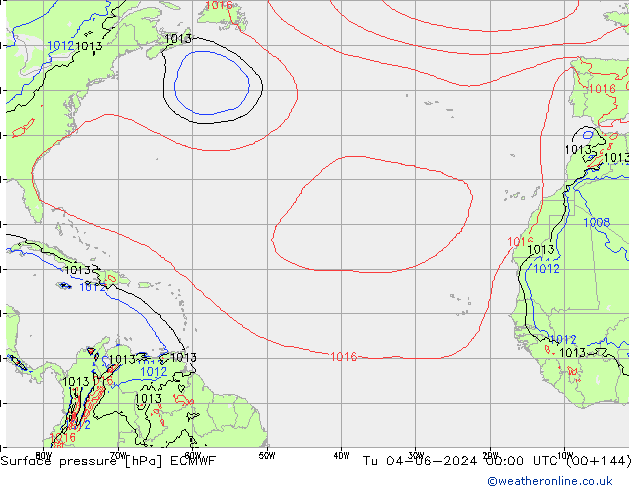 Surface pressure ECMWF Tu 04.06.2024 00 UTC