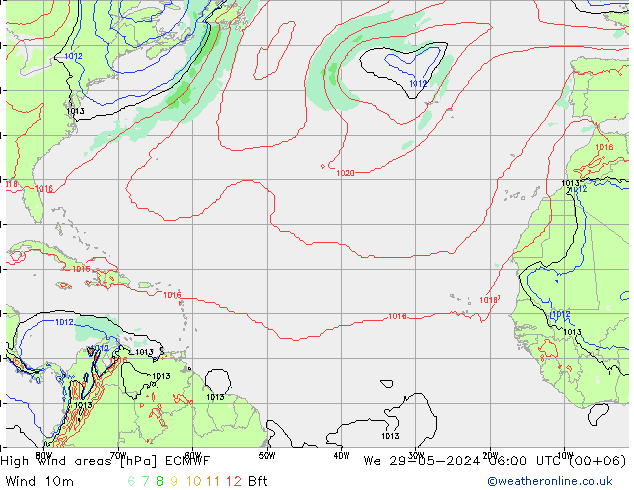 High wind areas ECMWF We 29.05.2024 06 UTC