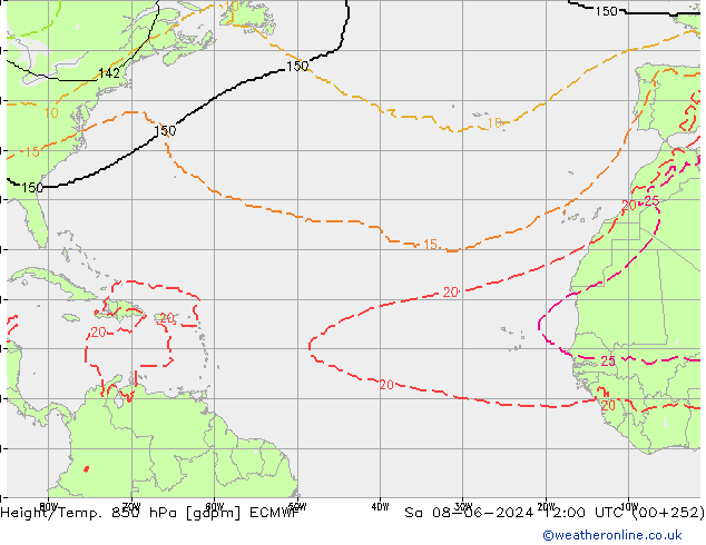 Hoogte/Temp. 850 hPa ECMWF za 08.06.2024 12 UTC