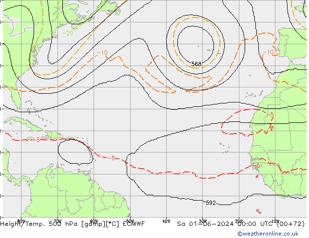 Height/Temp. 500 hPa ECMWF Sa 01.06.2024 00 UTC