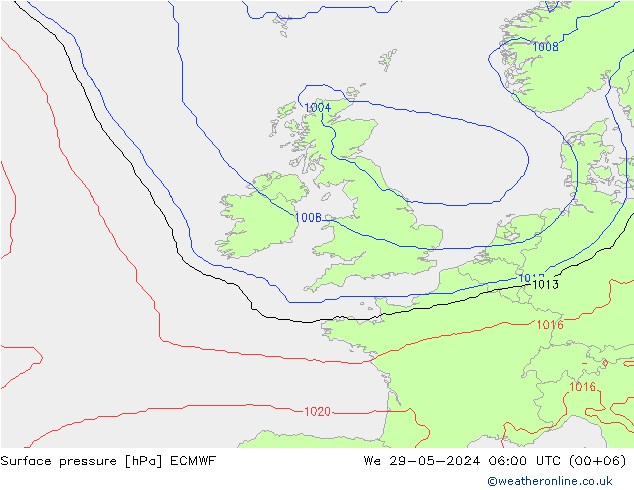 Luchtdruk (Grond) ECMWF wo 29.05.2024 06 UTC