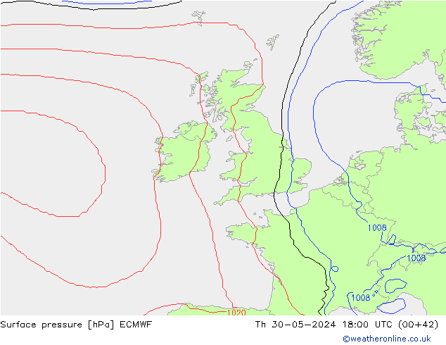 ciśnienie ECMWF czw. 30.05.2024 18 UTC