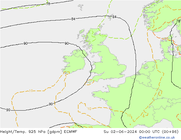 Height/Temp. 925 hPa ECMWF Su 02.06.2024 00 UTC