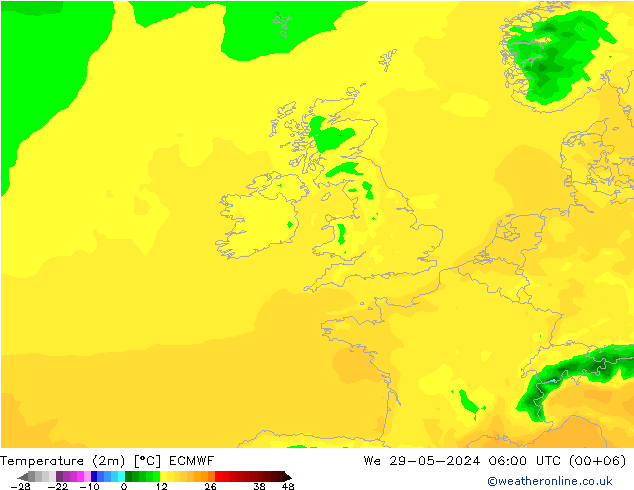 Sıcaklık Haritası (2m) ECMWF Çar 29.05.2024 06 UTC