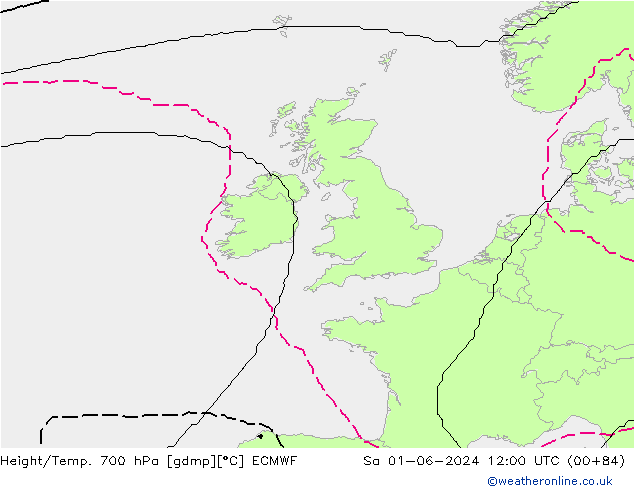 Height/Temp. 700 hPa ECMWF so. 01.06.2024 12 UTC