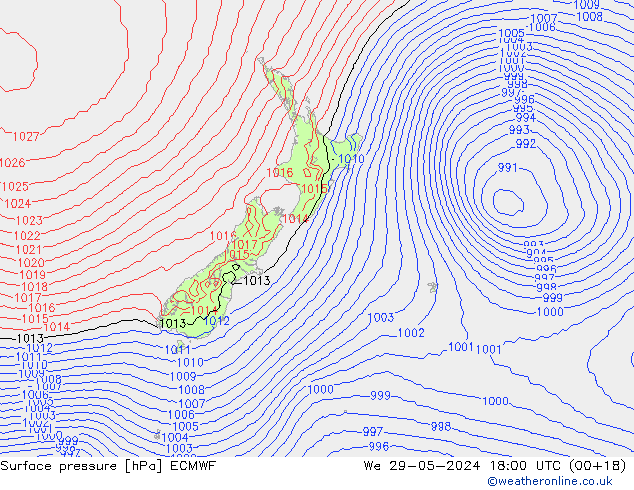 Surface pressure ECMWF We 29.05.2024 18 UTC