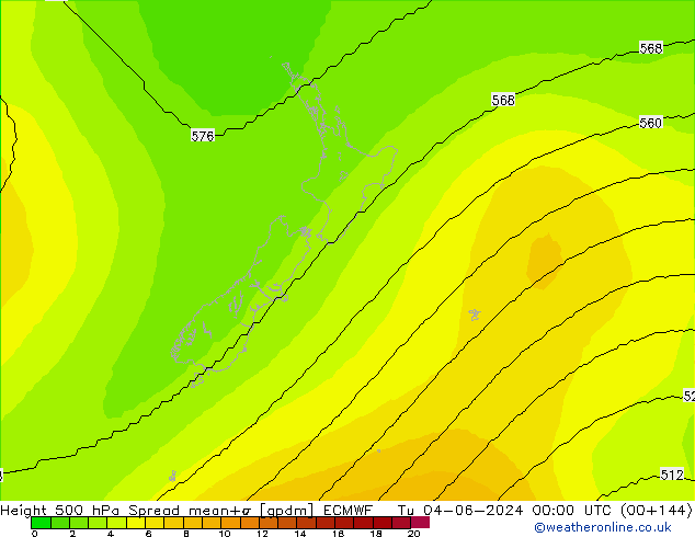 Height 500 hPa Spread ECMWF Út 04.06.2024 00 UTC