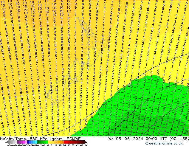 Height/Temp. 850 hPa ECMWF We 05.06.2024 00 UTC