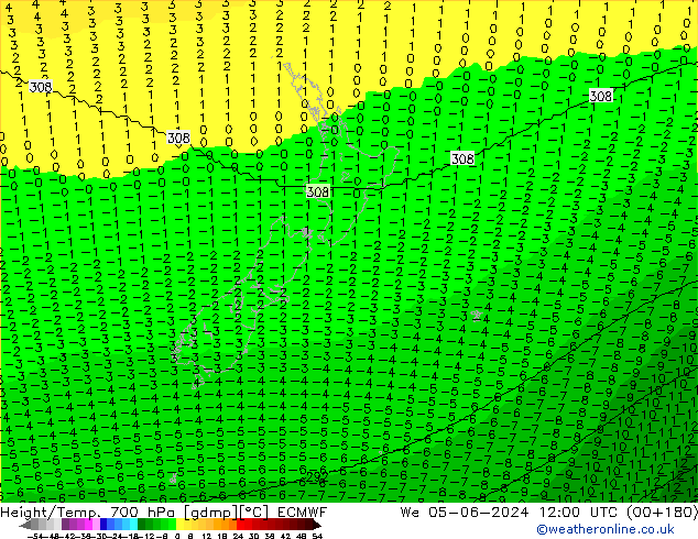 Hoogte/Temp. 700 hPa ECMWF wo 05.06.2024 12 UTC