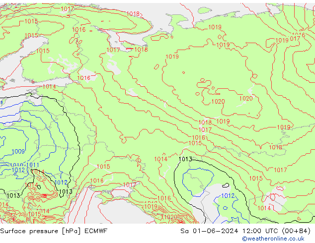 Surface pressure ECMWF Sa 01.06.2024 12 UTC