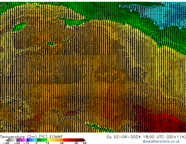 Temperature (2m) ECMWF Su 02.06.2024 18 UTC