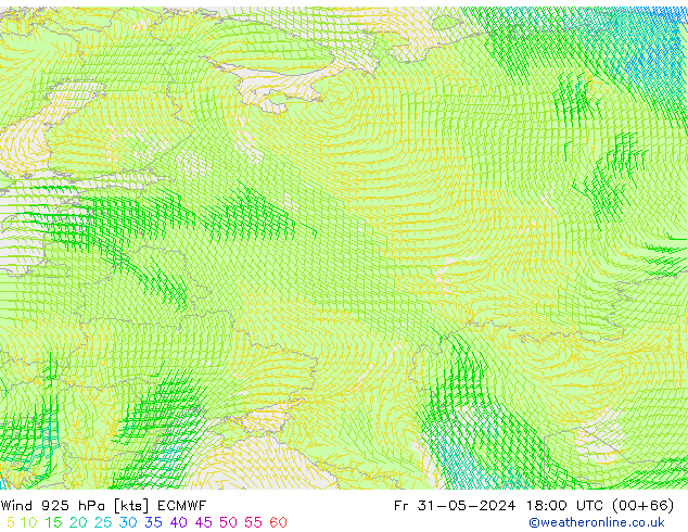 ветер 925 гПа ECMWF пт 31.05.2024 18 UTC