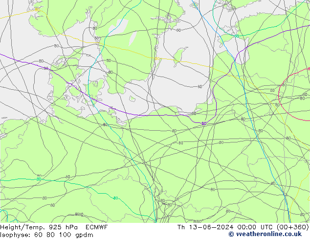 Height/Temp. 925 hPa ECMWF Th 13.06.2024 00 UTC