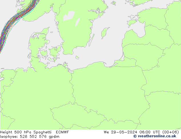 Hoogte 500 hPa Spaghetti ECMWF wo 29.05.2024 06 UTC