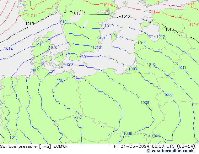 Luchtdruk (Grond) ECMWF vr 31.05.2024 06 UTC