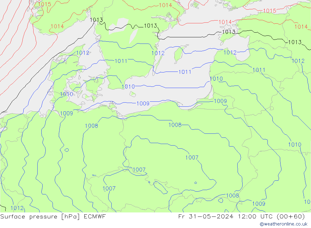 Presión superficial ECMWF vie 31.05.2024 12 UTC