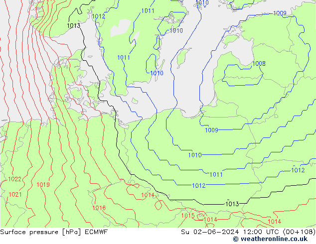 Presión superficial ECMWF dom 02.06.2024 12 UTC