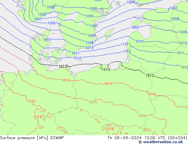 Luchtdruk (Grond) ECMWF do 06.06.2024 12 UTC