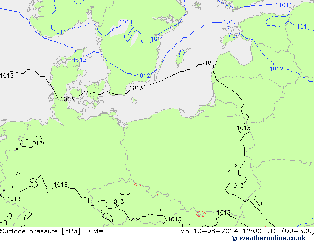 Presión superficial ECMWF lun 10.06.2024 12 UTC