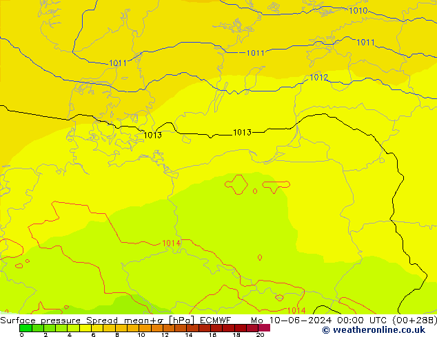 Surface pressure Spread ECMWF Mo 10.06.2024 00 UTC