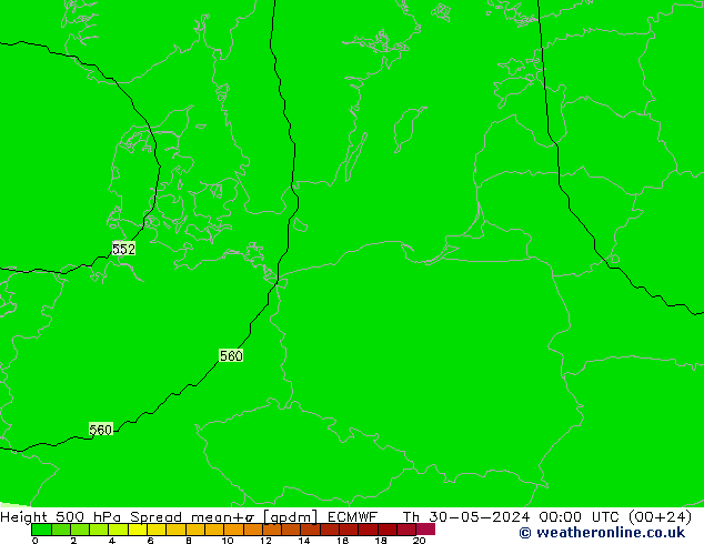 Height 500 hPa Spread ECMWF Čt 30.05.2024 00 UTC