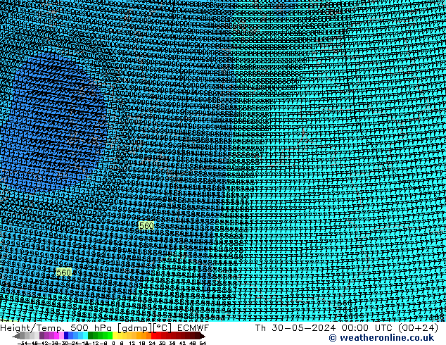 Height/Temp. 500 hPa ECMWF Čt 30.05.2024 00 UTC