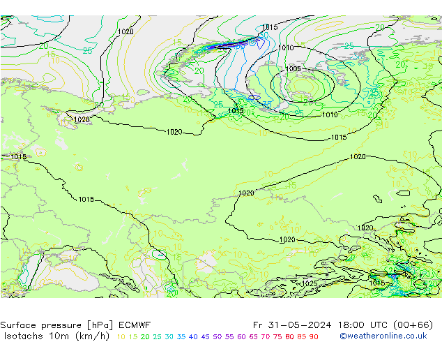 Isotachs (kph) ECMWF пт 31.05.2024 18 UTC
