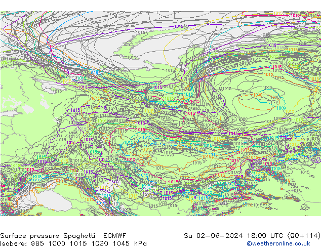 приземное давление Spaghetti ECMWF Вс 02.06.2024 18 UTC