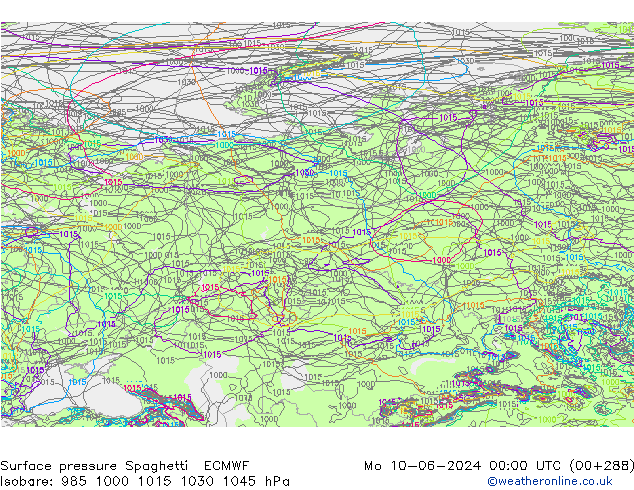 Luchtdruk op zeeniveau Spaghetti ECMWF ma 10.06.2024 00 UTC