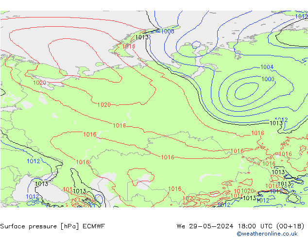 Surface pressure ECMWF We 29.05.2024 18 UTC