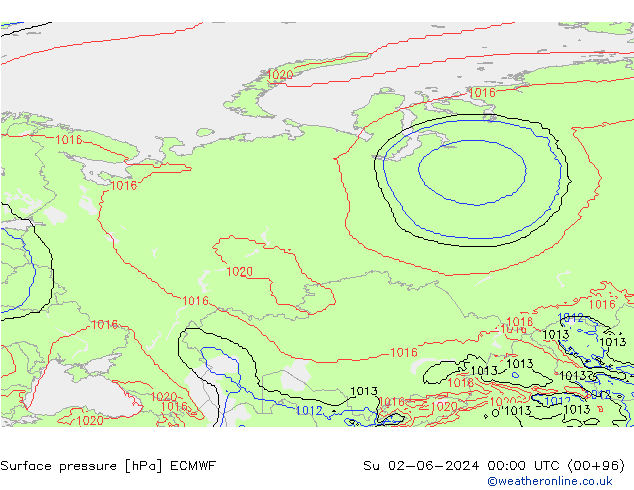 Surface pressure ECMWF Su 02.06.2024 00 UTC