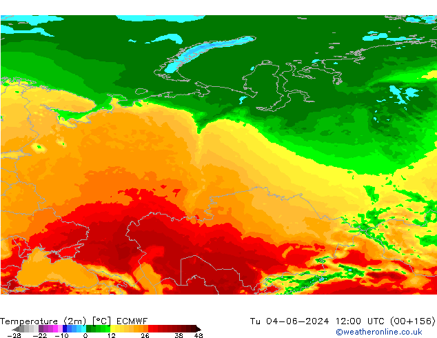 température (2m) ECMWF mar 04.06.2024 12 UTC