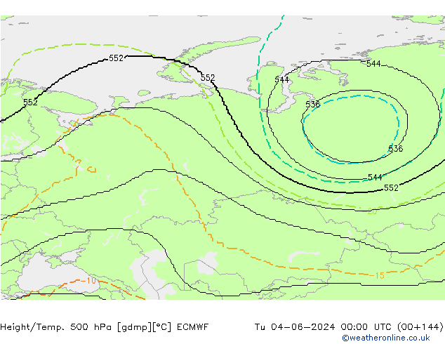 Height/Temp. 500 hPa ECMWF wto. 04.06.2024 00 UTC