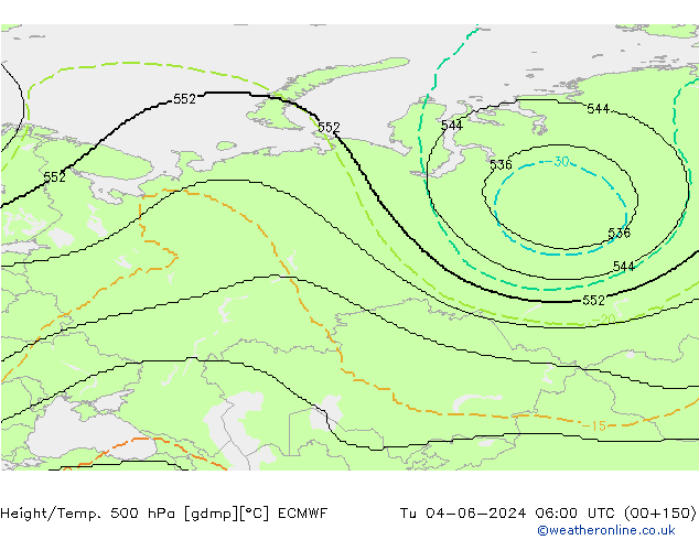 Géop./Temp. 500 hPa ECMWF mar 04.06.2024 06 UTC