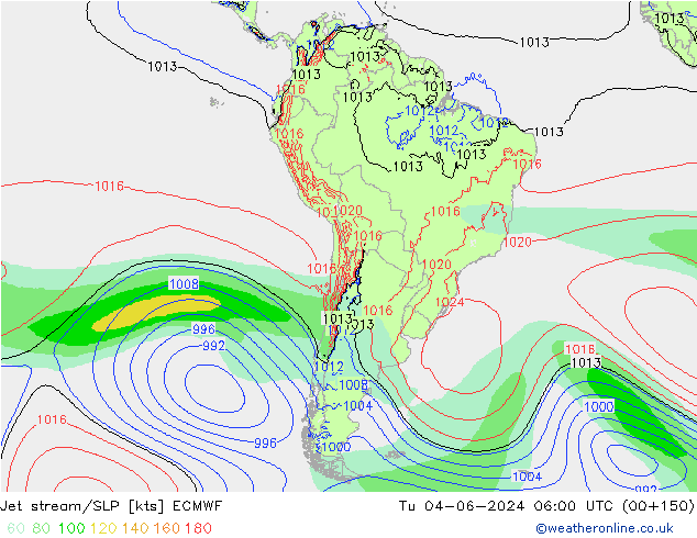 Jet Akımları/SLP ECMWF Sa 04.06.2024 06 UTC