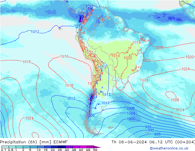 Precipitação (6h) ECMWF Qui 06.06.2024 12 UTC